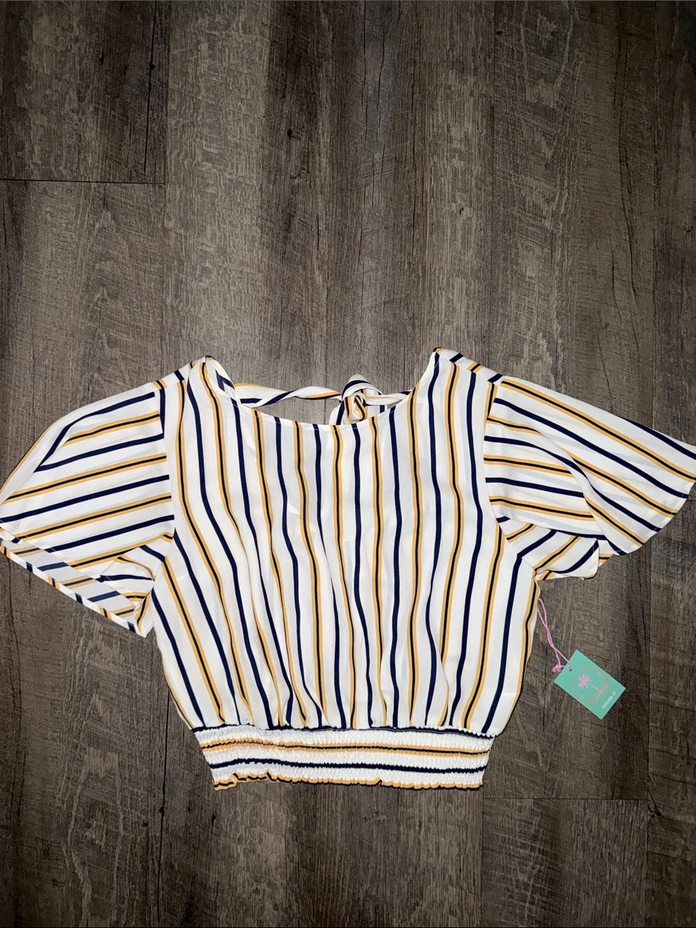 Forever 21 Striped Crop Top in White, Navy & Mustard